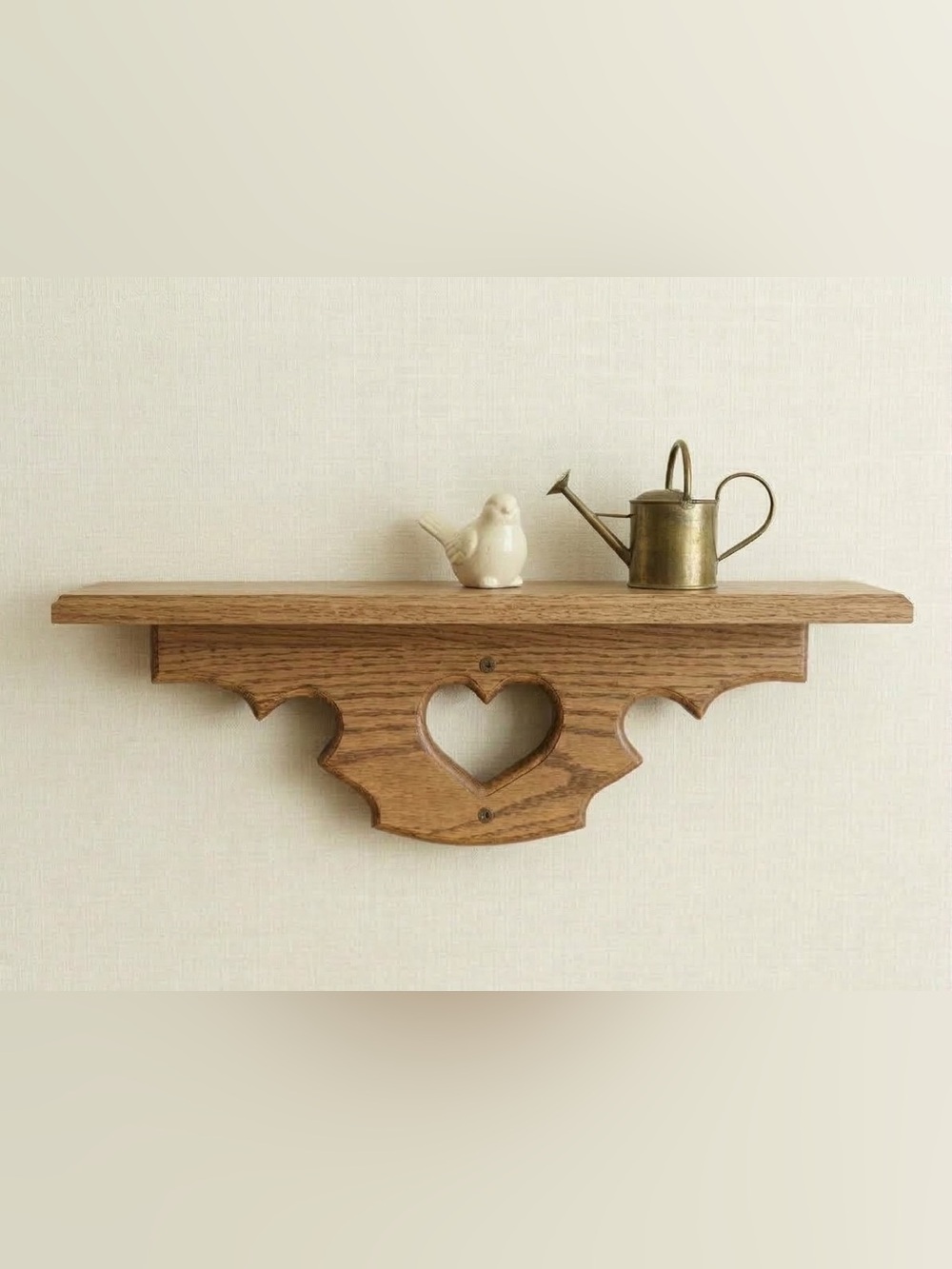 Darling Little Oak Accent Trinket Wall Shelf with Heart Cut-Out / Screw-In
